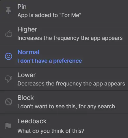 App menu - preferences personalize your feed